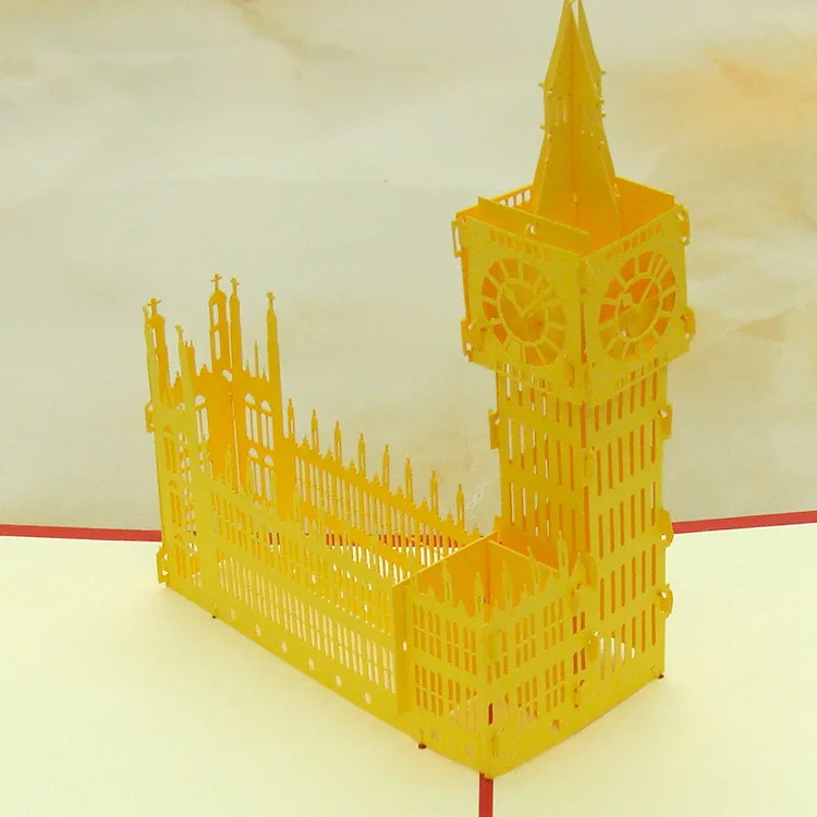 big ben-yellow 3D всплывающие подарки карта всемирно известное здание День рождения поздравительные открытки архитектура Пригласительные открытки для бизнеса туристическая открытка - Цвет: big ben-yellow
