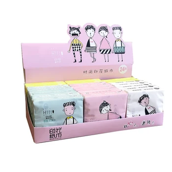 

24 Packs Disposable Facial Paper Tissues Thickened Cute Colorful Cartoon Printing Napkins Portable Sanitary Paper 60Pcs/Pack 3 P