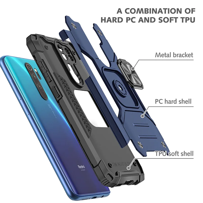 for Xiaomi Redmi Note 8 Pro Case Cover Armor Impact Shockproof Metal Holder Magnet Phone Case for on Xiaomi Redmi Note 8 Pro iphone pouch