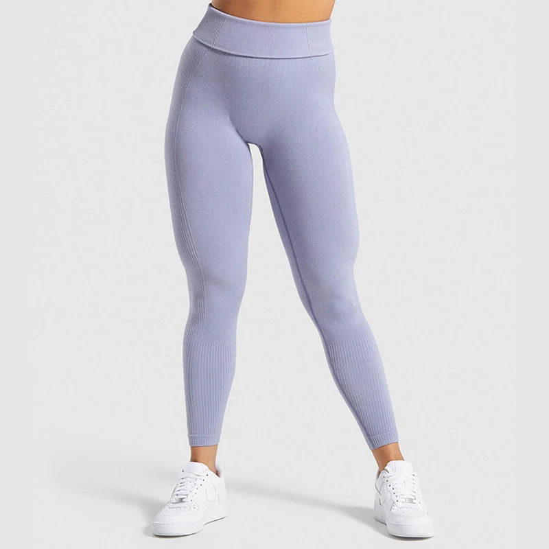 Gym Tights Power Down Seamless Tummy Control Yoga Pants High Waist Sport Seamless Leggings Running Pants Women - Цвет: Steel Blue Leggings