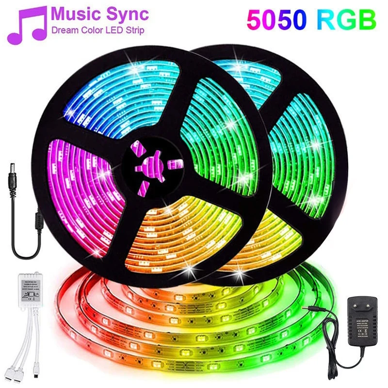 

LED Strip Light 5050SMD LED Lamp Tape Ribbon RGB 10M TV Desktop Screen Backlight Diode Tape with Alexa smart APP, WIFI control