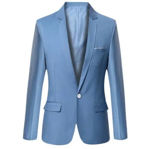 Мужские деловые блейзеры весна-осень, деловой стиль, мужское пальто, мужской модный однотонный Блейзер длинный рукав, лацкан, тонкий, подходит для женщин - Цвет: Light Blue