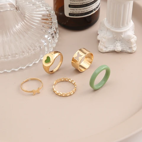 Heart Y2K Ring Set Open Cooper Rings For Women Candy Color Hand-painted Knuckle Rings Jewelry