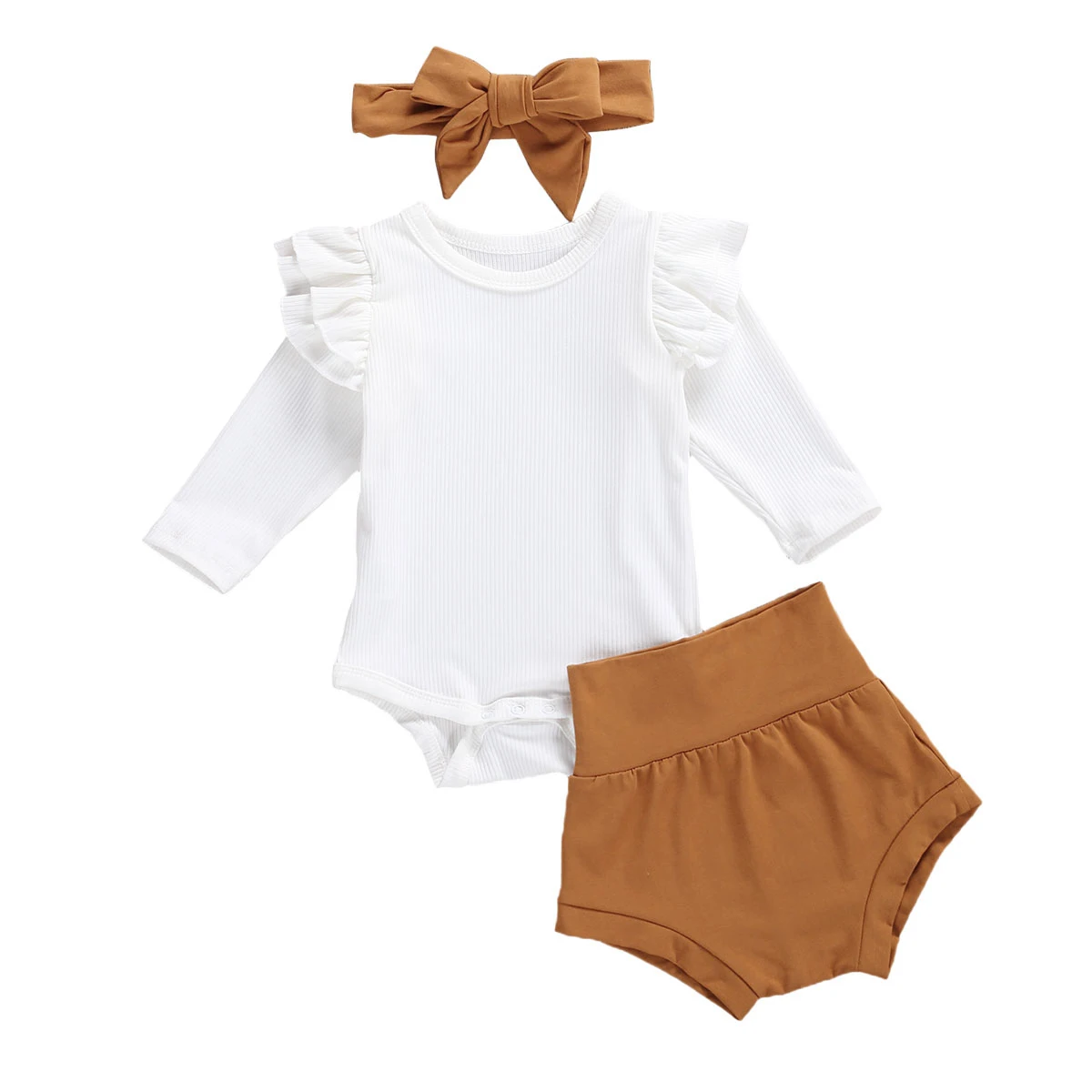 

Pudcoco 2020 Autumn Infant Baby Girls 3Pcs Set Double Ruffled Long Sleeve Bodysuit+Shorts+Headband Newborn Outfit Clothes