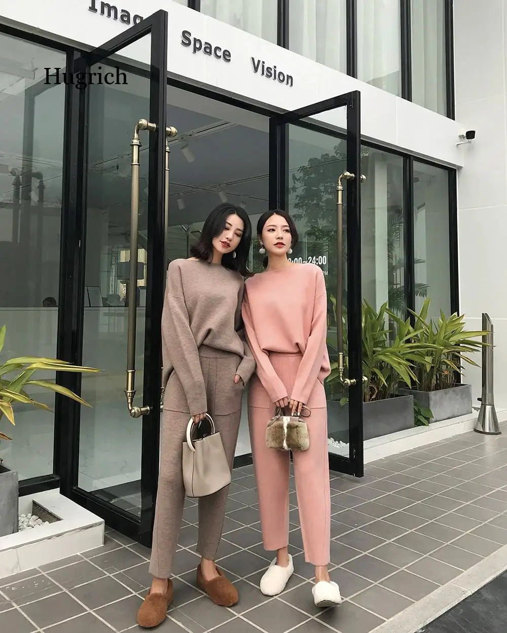 

2020 Winter Casual Sweater Tracksuits O-Neck Long Sleeve Jumpers and Elastic Waist Pants Female Knitted 2 Pieces Set