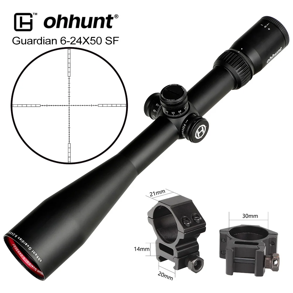 Med Picatinny Rings Ohhunt Guardian 6-24X50 SF охотничий прицел 1/2 половина охотничий прицел Боковая регулировка параллакса тюроты замок сброс тактические оптические прицелы - Цвет: Med Picatinny Rings