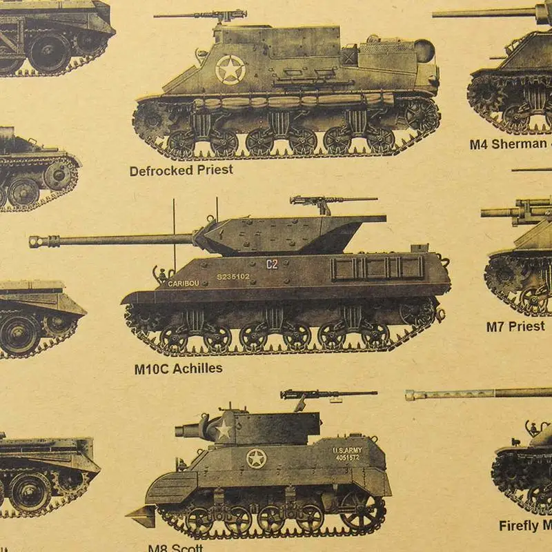 Tank Retro Kraft Paper Wall Sticker Art Crafts Bar Cafe