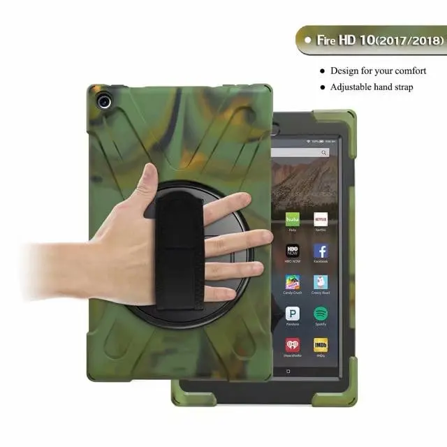 camouflage Для Amazon Kindle Fire/Kindle Fire HD 10 чехол противоударный против падения силиконовый PC Стенд кожаный чехол Funda с ремешком креплением на руку и надписью «/аксельбант+ подставка для ручек - Цвет: camouflage