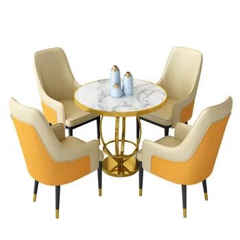 

modern cafe restaurant marble round dining table and chair set for 4