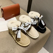 Зимние ботинки женская зимняя обувь Бархатная обувь хлопковая обувь с толстым бантом прогулочная обувь Размеры 35-40