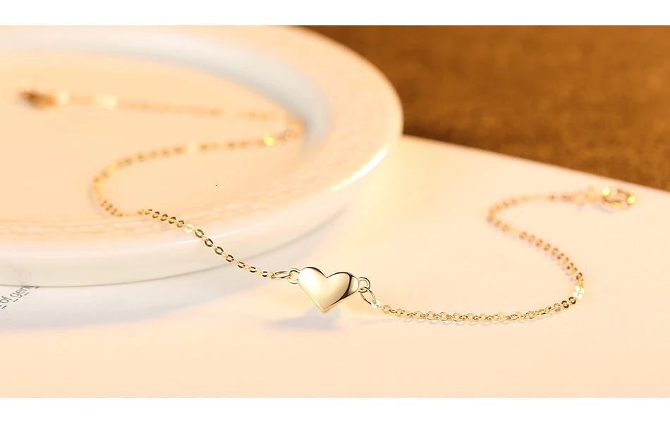 CZCITY браслеты с подвесками в форме сердца из чистого золота 14 к для женщин и девочек на свадьбу, юбилей, простой дизайн, тонкая цепочка, хорошее ювелирное изделие, подарок