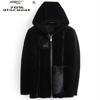 

New Real Fur Coat Men Winter Sheep Shearling Wool Down Jacket Hooded Mens Mink Coat Muts Doudoune Homme LBL-98000 KJ2308