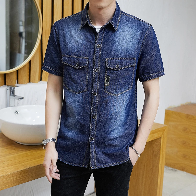Casual Shirts Male Denim Shirt Slim Fit 