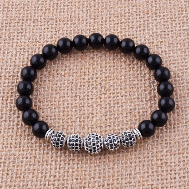 8 мм браслет из натурального камня черный оникс инкрустированный Циркон мужские
