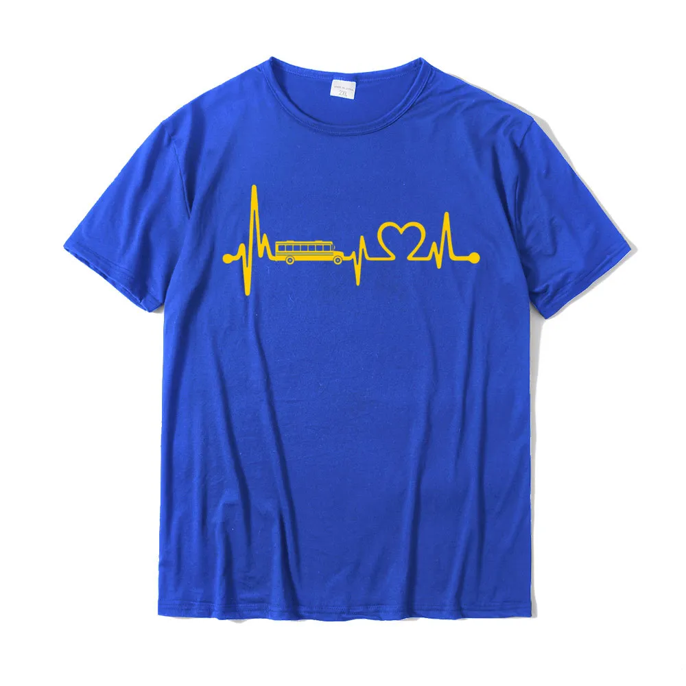 Comics Printed On Funny Short Sleeve Autumn Tops & Tees Prevailing Round Neck All Cotton T-shirts Male T-shirts Funny School Bus Driver Gift Love School Bus Heartbeat Premium T-Shirt__19466 blue