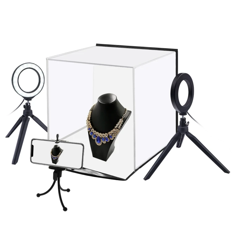 

PULUZ 30cm Photo Softbox Portable Folding Studio Shooting Tent Box + 4.6 inch Ring LED Light Kits with 6 Colors Backdrops