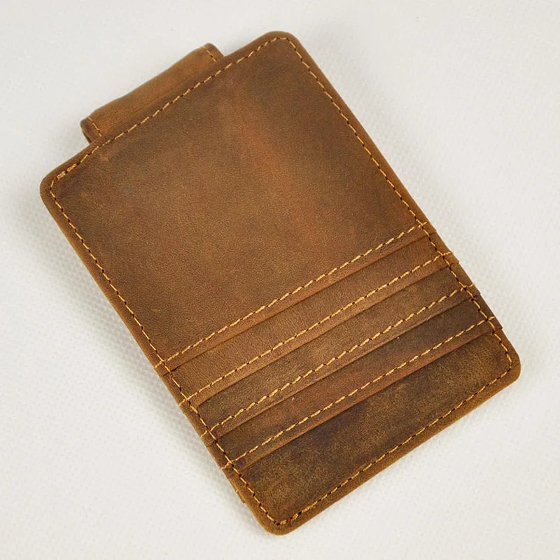Vintage Genuine Leather Money Clip Front Pocket Clamp For Money Holders Magnet Magic Money Clips Wallet with Card ID Case 4
