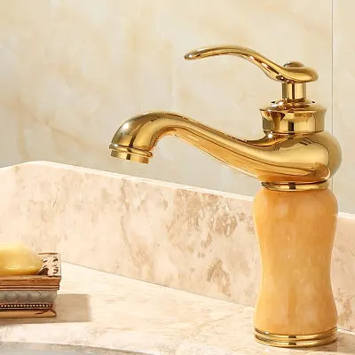 Style 2 Смесители для раковины для ванной комнаты из латуни и нефрита, смеситель для раковины, краны для горячей и холодной воды, с одной ручкой, на бортике, с золотой отделкой - Цвет: Style 2