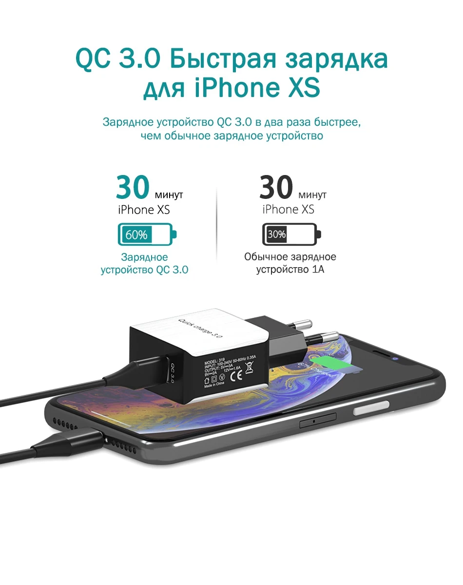 OREY 18 Вт быстрое зарядное устройство QC 3,0 USB зарядное устройство для iPhone X Quick Charge 3,0 зарядное устройство для телефона адаптер для Xiaomi Mi 9
