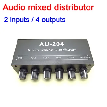 

dc 5v -12v Stereo audio Signal Mixer Board 2 Way Input 4 Way Output Drive headphone power amplifier Mixing Board w Tone Control