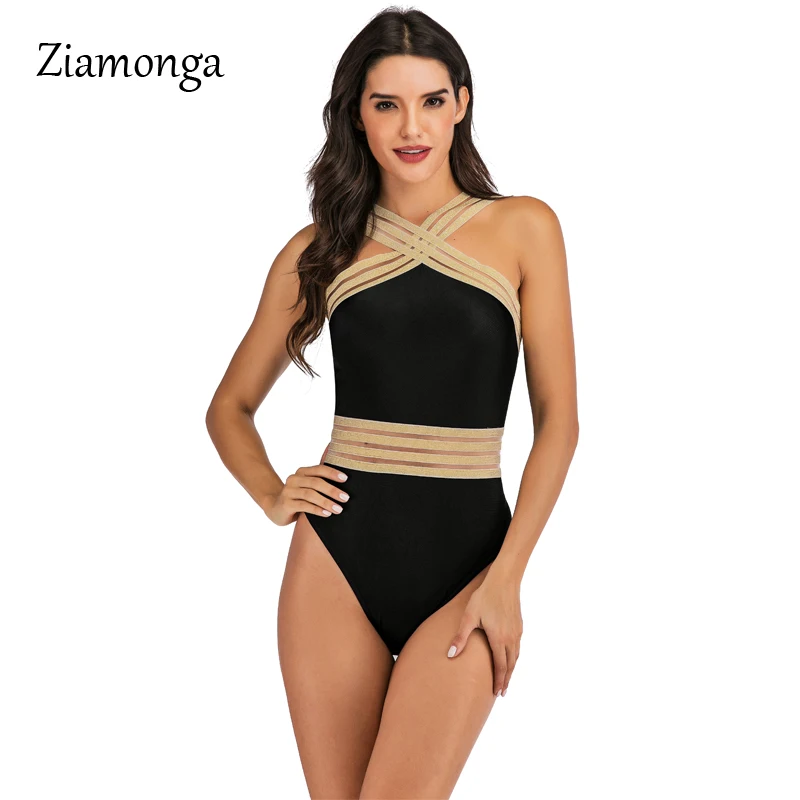 Женский сетчатый комбидресс Ziamonga черно белый комбинезон в рубчик с открытыми