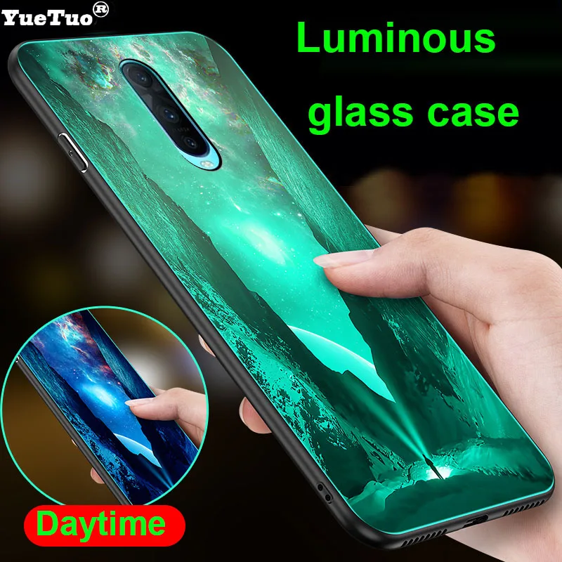 

YueTuo Luminous Tempered glass case for OPPO R9S R11 R11S PLUS R15 R15x R17 PRO R19 RENO 2 Z 3d luxury phone back cover coque