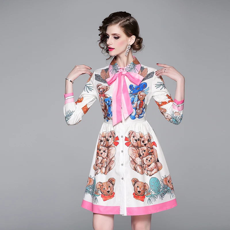 

New Fashion Woman Printed Shirt Sash Casual Vintage Elegant Plus Size Club Holiday Woman Autumn New Cute Dress Elbise Sukienka