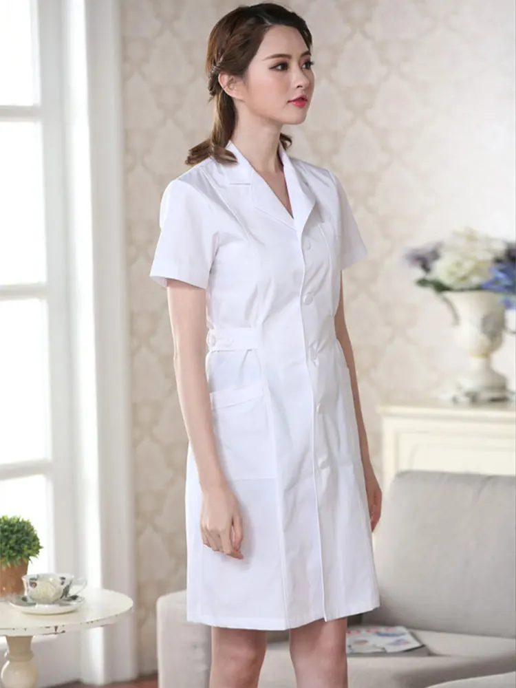 High quality summer winter women's white coat laboratory Robe science lab coat beauty salonSlim uniform clothing