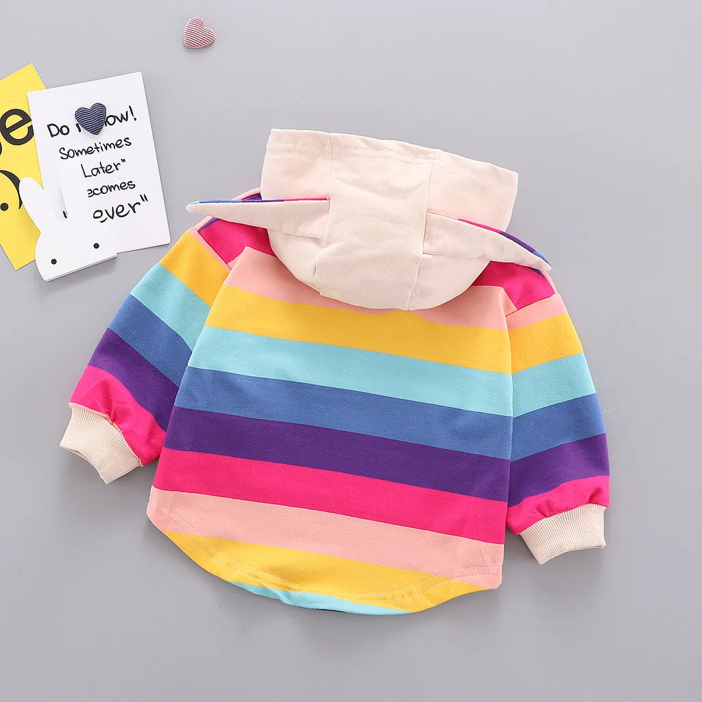 TELOTUNY Infant Clothing Autumn Winter Baby Hoodies For Baby Girls Boys Ranibow 3D Rabbite Ear Printed Newborn Clothes 822