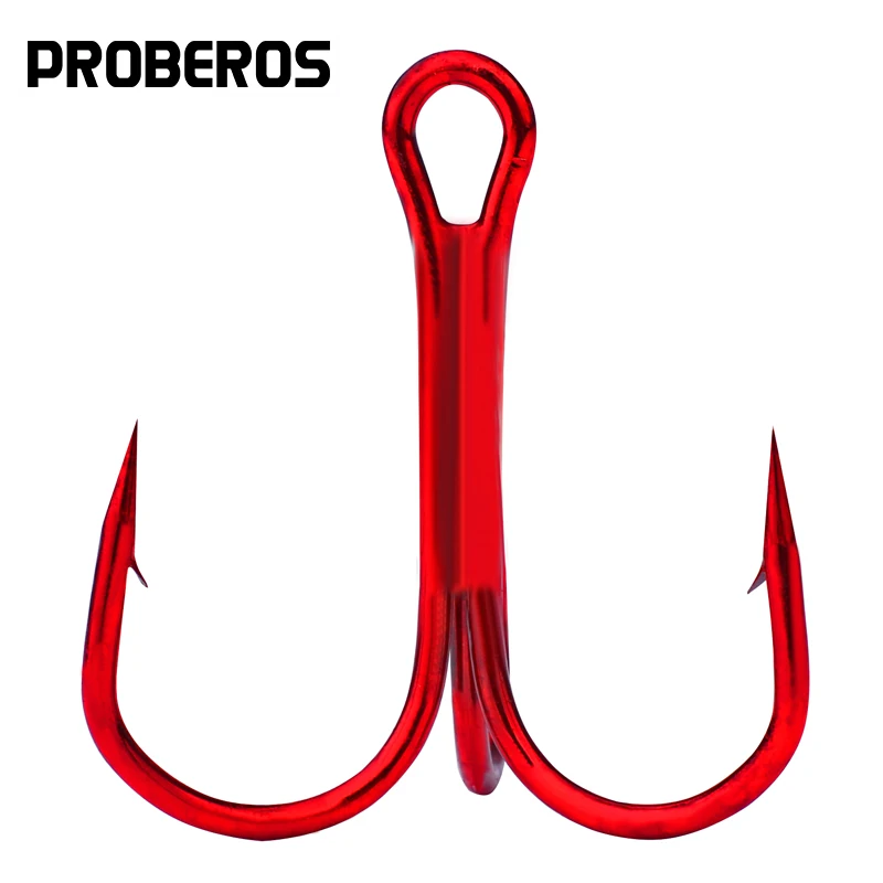 

PROBEROS Fishing Hook 100PC Red/Brown/Silver Overstriking Antirust Fishing Tackle 2#-10# High Carbon Steel Treble Hook