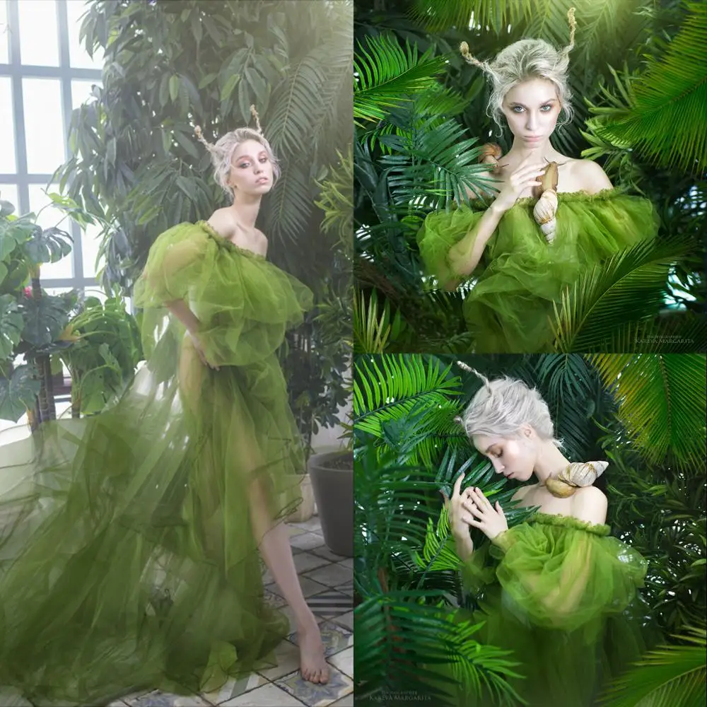 

Green Ruffle Maternity Dress Photo Shoot Props Maternity Photography Gown Kimono Women Evening Prom Robe Bathrobe Sleepware