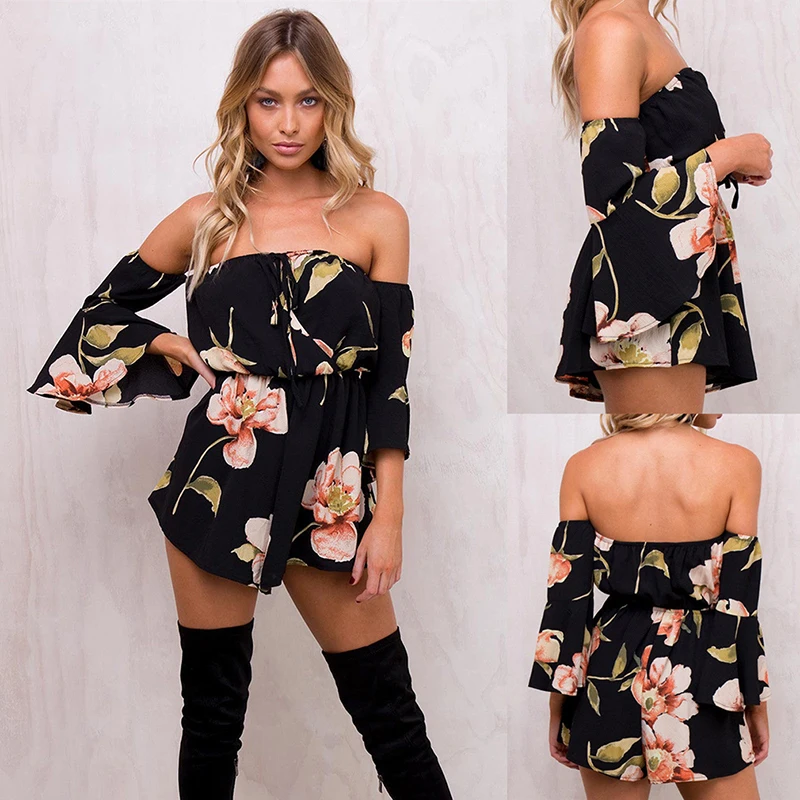 Mono con estampado de flores para mujer, Peto corto con hombros descubiertos, traje de pecho para mujer forrado sin tirantes