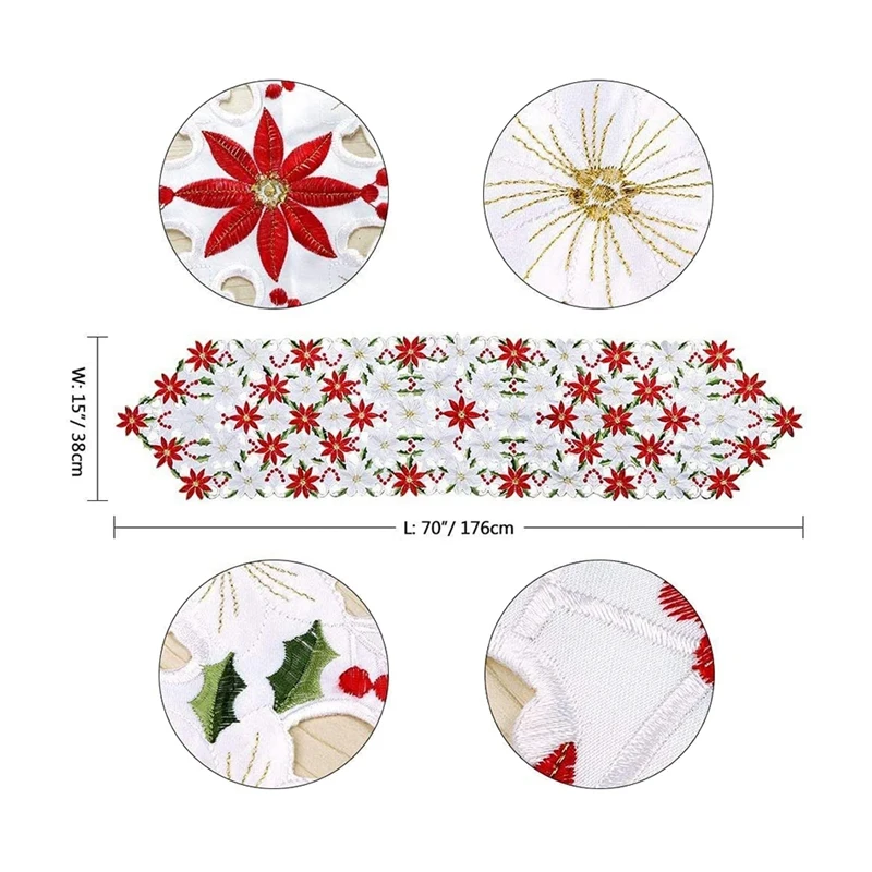 Рождественская вышитая настольная дорожка роскошная Holly Poinsettia для