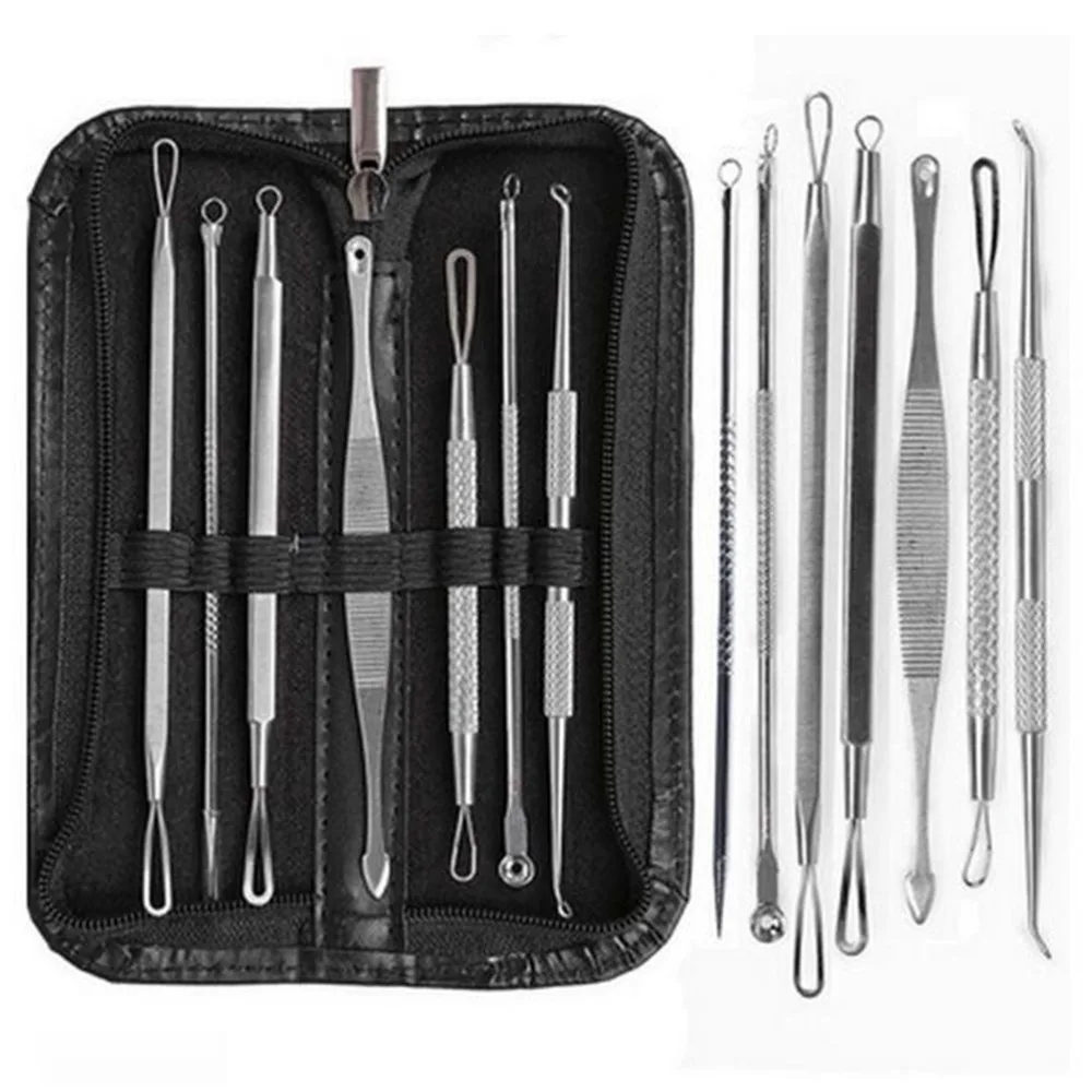 7pcs Makeup face Face Cleaning Tool With Zipper Case Acne Blemish Needle Pimple Spot Extractor Blackhead Remover Cleaner Tool