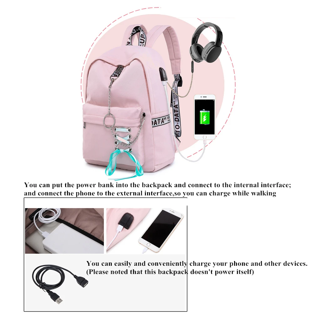 Женский нейлоновый рюкзак с USB зарядкой школьные ранцы для девочек подростков