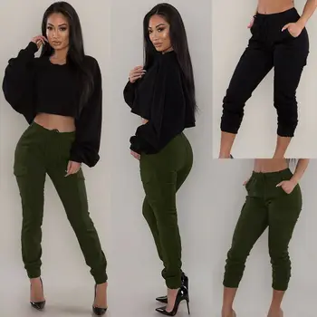 

2020 new ladies sexy stretch high waist skinny overalls trousers slim trousers harem pants motorcycle