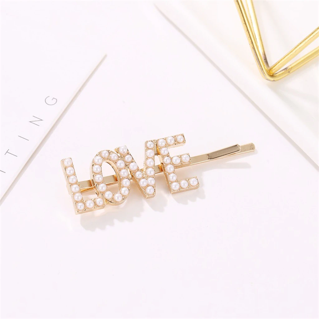 Korean Design English Alphabet Pearl Clip Retro Hairpin Headdress Hair Clip Girls Adult Metal Barrette Hair Accessories 917
