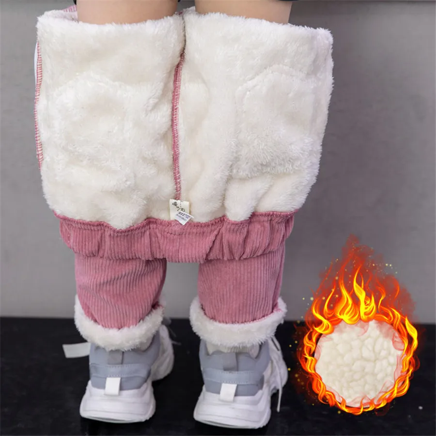 Girls Pants Kids Pants Girls Trousers Winter Children Pants Girls Plus Velvet Thick Jeans High Waist Warm Trousers 4 to 13Years