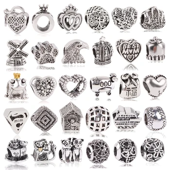 

Boosbiy 2pc Silver Plated Alloy Crown Heart Charms Beads fit Brand Bracelets & Necklaces for Women Jewelry Gift Making