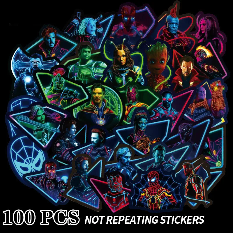 

100PCS Luminous Marvel Hero Sticker Cartoon Graffiti Sticker Suitcase Luggage Laptop Guitar Stickers Waterproof Stickers