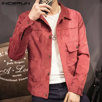 

INCERUN Fashion Corduroy Jackets Men Solid Long Sleeve Button Streetwear Casual Brand Coats Hip-hop Outerwear Fitness Jacket Men