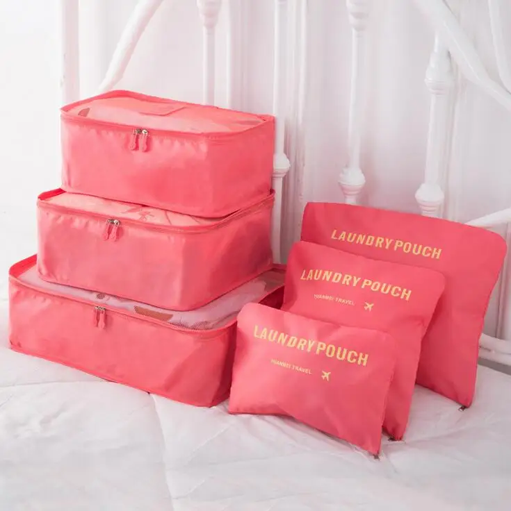 Новинка, 6 шт./компл., дорожные сумки на молнии, водонепроницаемая сумка для хранения багажа, кубики, обувь, сумка для стирки, HW128Z - Цвет: watermelon red