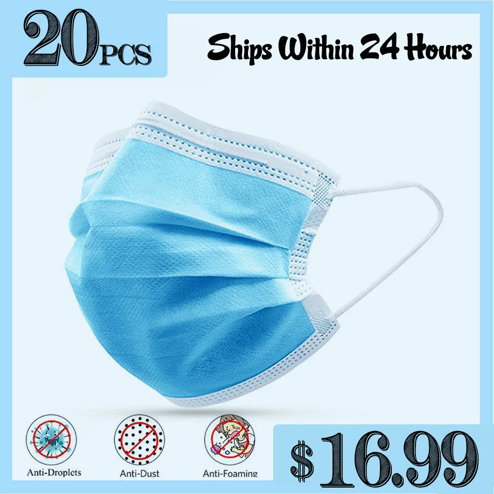 

20pcs Disposable Protective Mask 3 Layers Dustproof Facial Protective Masks Prevent Bacteria Anti-virus Masks For Hair Stylists