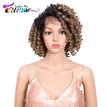 

Trueme Cosplay Synthetic Lace Front Wig Bouncy Curly 14 Inch Ombre Short Heat Resistant Synthetic Deep Part Front Lace Wigs
