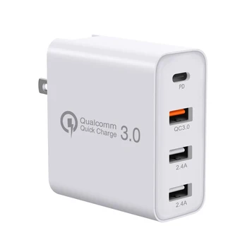 

48W 4 Ports USB Charger US EU Plug PD Quick Charge 3.0 Multi Type-C Travel Wall Charger Power Adapter for iPhone Samsung Huawei