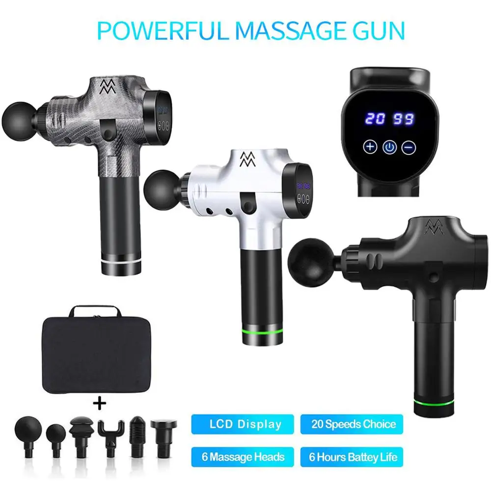 

Deep Tissue Percussion Massage Gun HandHeld Rechargeable Full Body Muscle Massager 6 Heads 20 Speed LCD Display Touch Control