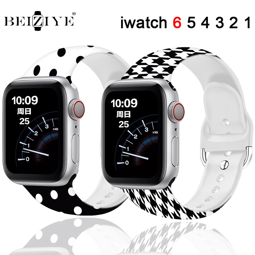 Impresso silicone cinta para apple relógio 6 banda 40mm 44mm silicone esporte cinta para iwatch 38mm 42mm série 6 se 5 4 3 2 pulseira