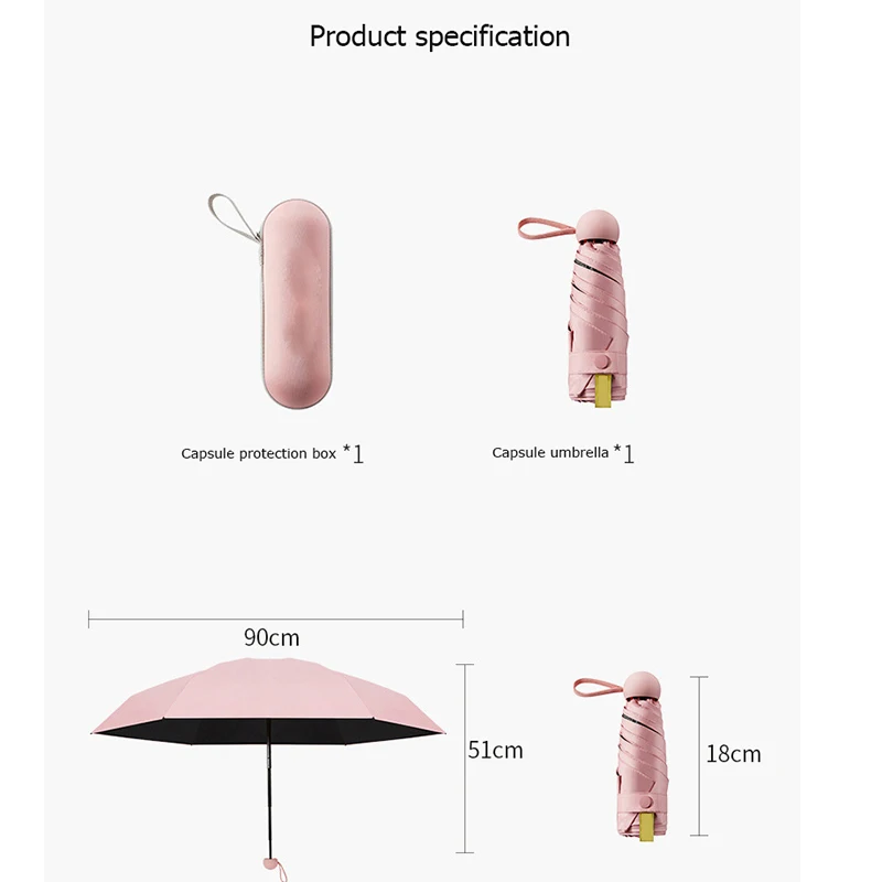 Мини-зонт-капсула, Женский Зонт от дождя, пятискладной, анти-УФ, Женский солнцезащитный козырек, зонты, Портативный Карманный Зонт