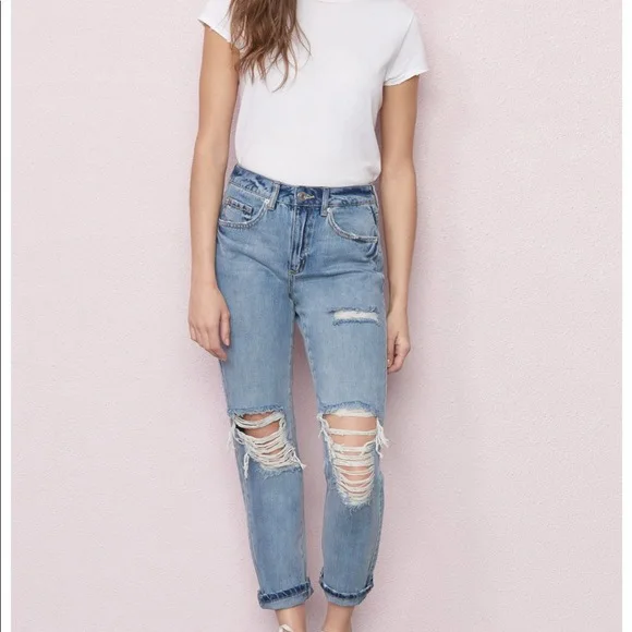 

Lguc.H Ankle Mom Jeans Torn Ripped Jeans for Women 2019 High Waist Street Wear Jean Femme Fashion Straight Denim Jeans Womens XL