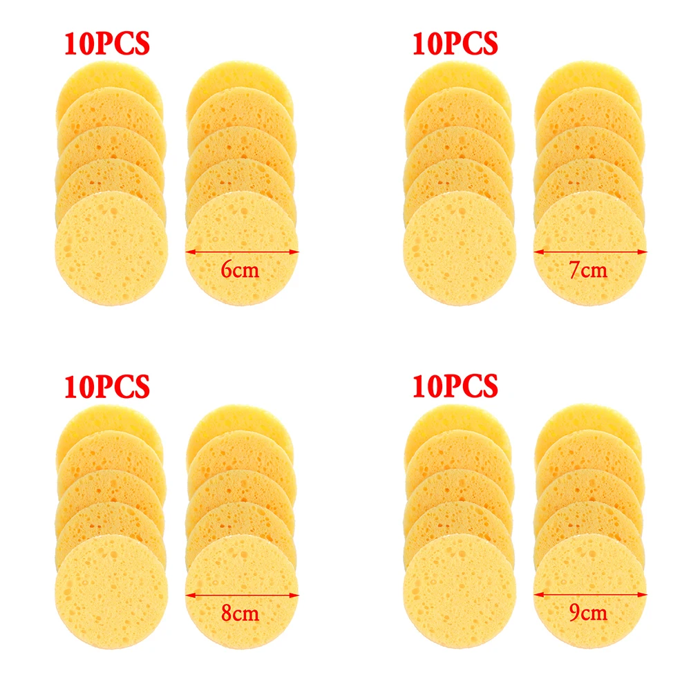 10Pcs 6/7/8/9cm Face Round Makeup Remover Puff Natural Wood Pulp Sponge Cellulose Compress Puff Facial Washing Sponge